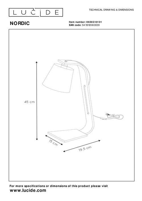 Lucide NORDIC - Tischlampe - 1xE14 - Weiß - technisch